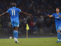 Romelu Lukaku of SSC Napoli celebrates with team mates after scoring during the Serie A match between SSC Napoli and Parma Calcio at Stadio...