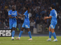 Romelu Lukaku of SSC Napoli celebrates with team mates after scoring during the Serie A match between SSC Napoli and Parma Calcio at Stadio...