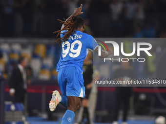 Andre-Frank Zambo Anguissa of SSC Napoli celebrates after scoring during the Serie A match between SSC Napoli and Parma Calcio at Stadio Die...