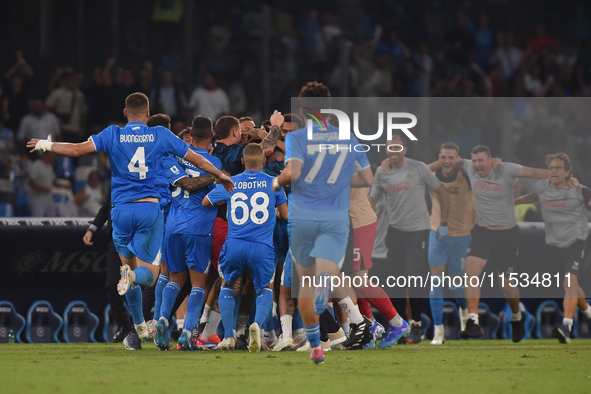 Andre-Frank Zambo Anguissa of SSC Napoli celebrates with team mates after scoring during the Serie A match between SSC Napoli and Parma Calc...