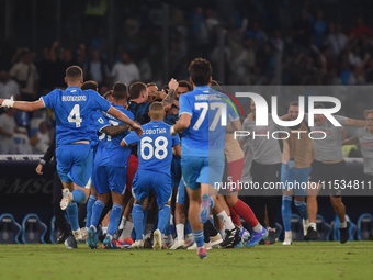 Andre-Frank Zambo Anguissa of SSC Napoli celebrates with team mates after scoring during the Serie A match between SSC Napoli and Parma Calc...