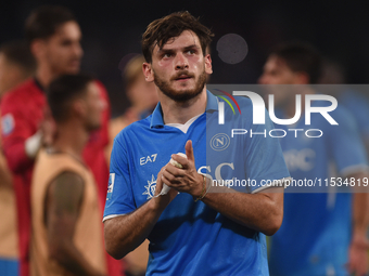 Khvicha Kvaratskhelia of SSC Napoli applauds fans at the end of the Serie A match between SSC Napoli and Parma Calcio at Stadio Diego Armand...