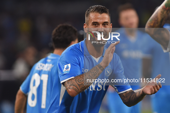 Leonardo Spinazzola of SSC Napoli applauds fans at the end of the Serie A match between SSC Napoli and Parma Calcio at Stadio Diego Armando...