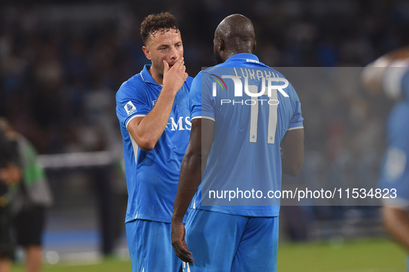 Romelu Lukaku and Amir Rrahmani of SSC Napoli at the end of the Serie A match between SSC Napoli and Parma Calcio at Stadio Diego Armando Ma...