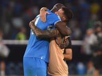 Romelu Lukaku and Matteo Politano of SSC Napoli celebrate at the end of the Serie A match between SSC Napoli and Parma Calcio at Stadio Dieg...