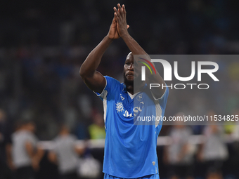 Romelu Lukaku of SSC Napoli applauds fans at the end of the Serie A match between SSC Napoli and Parma Calcio at Stadio Diego Armando Marado...