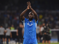 Romelu Lukaku of SSC Napoli applauds fans at the end of the Serie A match between SSC Napoli and Parma Calcio at Stadio Diego Armando Marado...