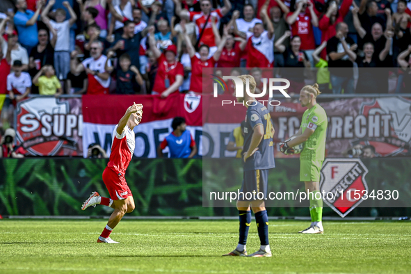 FC Utrecht player Can Bozdogan celebrates the goal. The score is 2-1 during the match between Utrecht and Twente at Stadium Galgenwaard for...