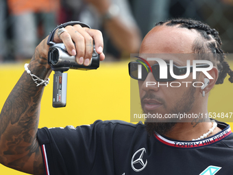 Lewis Hamilton of Mercedes before the Formula 1 Italian Grand Prix at Autodromo Nazionale di Monza in Monza, Italy on September 1, 2024. (