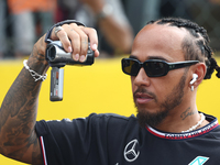 Lewis Hamilton of Mercedes before the Formula 1 Italian Grand Prix at Autodromo Nazionale di Monza in Monza, Italy on September 1, 2024. (