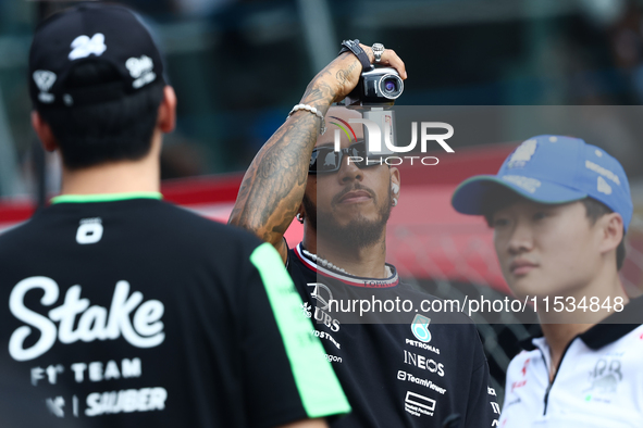 Lewis Hamilton of Mercedes before the Formula 1 Italian Grand Prix at Autodromo Nazionale di Monza in Monza, Italy on September 1, 2024. 