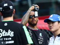 Lewis Hamilton of Mercedes before the Formula 1 Italian Grand Prix at Autodromo Nazionale di Monza in Monza, Italy on September 1, 2024. (