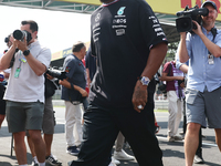 Lewis Hamilton of Mercedes before the Formula 1 Italian Grand Prix at Autodromo Nazionale di Monza in Monza, Italy on September 1, 2024. (