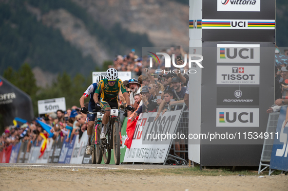 Alan Hatherly of South Africa participates in the UCI Mountain Bike World Championships Men in Pal Arinsal, Andorra, on September 1, 2024. 