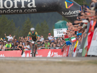 Alan Hatherly of South Africa crosses the finish line in the UCI Mountain Bike World Championships Men Under 23 Race in Pal Arinsal, Andorra...