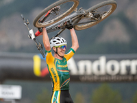 Alan Hatherly of South Africa crosses the finish line in the UCI Mountain Bike World Championships Men Under 23 Race in Pal Arinsal, Andorra...