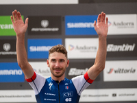 Victor Koretzky of France stands on the podium at the UCI Mountain Bike World Championships Men Under 23 Race in Pal Arinsal, Andorra, on Se...