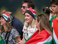 South African fans attend the UCI Mountain Bike World Championships Men Under 23 Race in Pal Arinsal, Andorra, on September 1, 2024. (