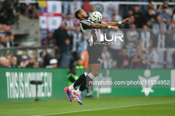 Newcastle United's Joelinton takes a ball under control during the Premier League match between Newcastle United and Tottenham Hotspur at St...