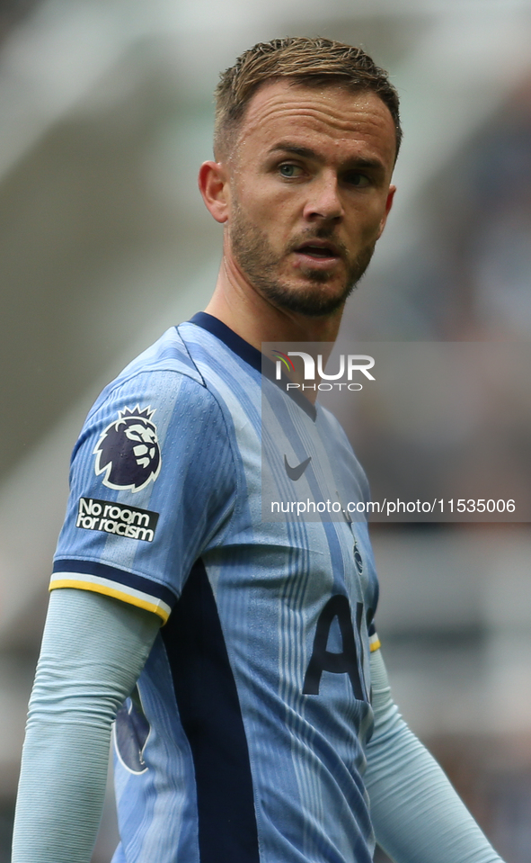 Tottenham Hotspur's James Maddison during the Premier League match between Newcastle United and Tottenham Hotspur at St. James's Park in New...