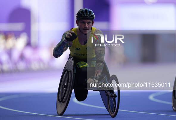 Mccracken Rheed of Australia in action in Men's 100m - T34 Round 1 during the Paris 2024 Paralympic Games at Stade de France on September 1,...