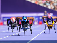 Kare Adenegan of Great Britain in action in Women's 100m - T34 Round 1 during the Paris 2024 Paralympic Games at Stade de France on Septembe...