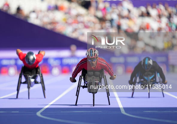 Rattana Chaiwat of Thailand in action in Men's 100m - T34 Round 1 during the Paris 2024 Paralympic Games at Stade de France on September 1,...