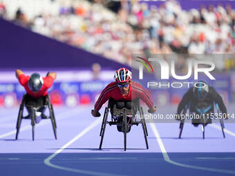 Rattana Chaiwat of Thailand in action in Men's 100m - T34 Round 1 during the Paris 2024 Paralympic Games at Stade de France on September 1,...