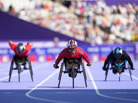 Rattana Chaiwat of Thailand in action in Men's 100m - T34 Round 1 during the Paris 2024 Paralympic Games at Stade de France on September 1,...