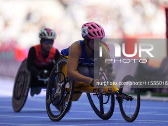 Eva Houston of United States of America in action in Women's 100m - T34 Round 1 during the Paris 2024 Paralympic Games at Stade de France on...