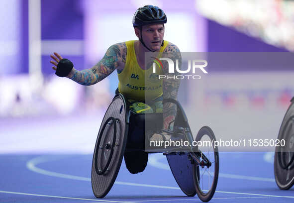 Mccracken Rheed of Australia in action in Men's 100m - T34 Round 1 during the Paris 2024 Paralympic Games at Stade de France on September 1,...