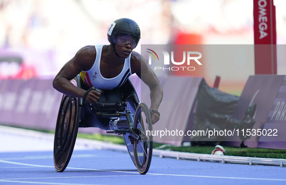 Lea Bayekula of Belgium in action in Women's 800m - T54 Round 1 during the Paris 2024 Paralympic Games at Stade de France on September 1, 20...