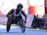 Lea Bayekula of Belgium in action in Women's 800m - T54 Round 1 during the Paris 2024 Paralympic Games at Stade de France on September 1, 20...