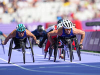 Susannah Scaroni of United States of America in action in Women's 800m - T54 Round 1 during the Paris 2024 Paralympic Games at Stade de Fran...