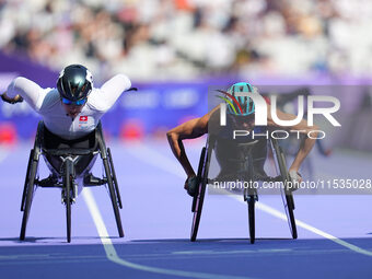 Susannah Scaroni of United States of America in action in Women's 800m - T54 Round 1 during the Paris 2024 Paralympic Games at Stade de Fran...