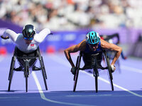 Susannah Scaroni of United States of America in action in Women's 800m - T54 Round 1 during the Paris 2024 Paralympic Games at Stade de Fran...