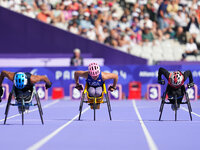 Eva Houston of United States of America in action in Women's 100m - T34 Round 1 during the Paris 2024 Paralympic Games at Stade de France on...