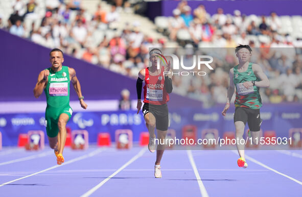 Max Marzillier of Germany in action in Men's 100m - T13 Round 1 during the Paris 2024 Paralympic Games at Stade de France on September 1, 20...