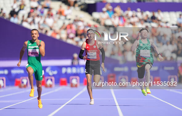 Max Marzillier of Germany in action in Men's 100m - T13 Round 1 during the Paris 2024 Paralympic Games at Stade de France on September 1, 20...