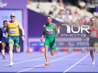 Djamil Skander Athmani of Algeria in action in Men's 100m - T13 Round 1 during the Paris 2024 Paralympic Games at Stade de France on Septemb...