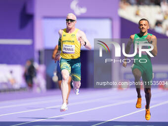 Chad Perris of Australia in action in Men's 100m - T13 Round 1 during the Paris 2024 Paralympic Games at Stade de France on September 1, 202...