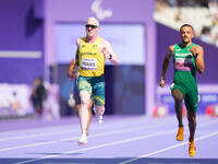 Chad Perris of Australia in action in Men's 100m - T13 Round 1 during the Paris 2024 Paralympic Games at Stade de France on September 1, 202...