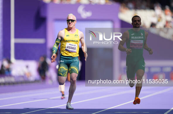 Chad Perris of Australia in action in Men's 100m - T13 Round 1 during the Paris 2024 Paralympic Games at Stade de France on September 1, 202...