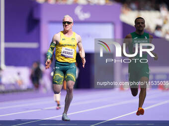 Chad Perris of Australia in action in Men's 100m - T13 Round 1 during the Paris 2024 Paralympic Games at Stade de France on September 1, 202...