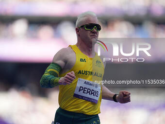 Chad Perris of Australia in action in Men's 100m - T13 Round 1 during the Paris 2024 Paralympic Games at Stade de France on September 1, 202...