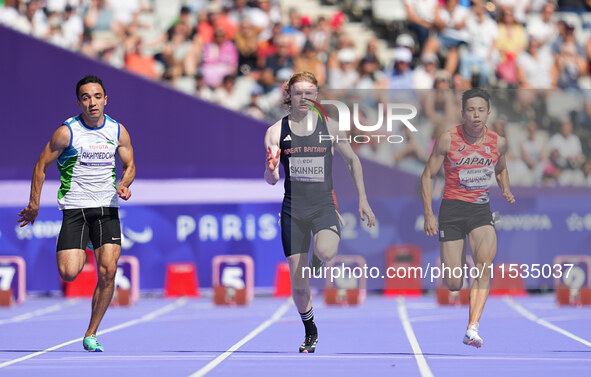 Zak Skinner of Great Britain in action in Men's 100m - T13 Round 1 during the Paris 2024 Paralympic Games at Stade de France on September 1,...