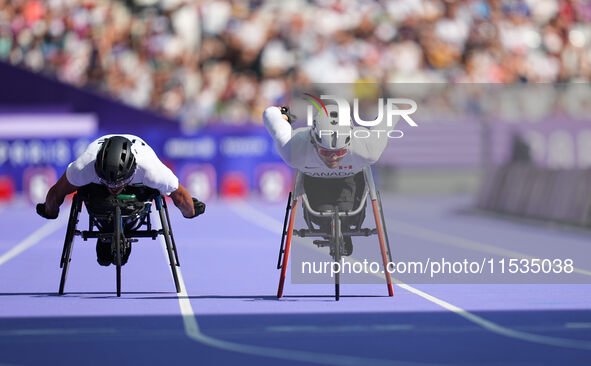 Smeenk Austin of Canada in action in Men's 100m - T34 Round 1 during the Paris 2024 Paralympic Games at Stade de France on September 1, 2024...