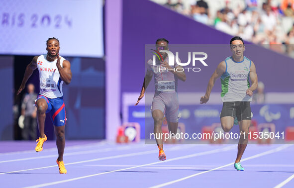 Isaac Jean-Paul of United States of America in action in Men's 100m - T13 Round 1 during the Paris 2024 Paralympic Games at Stade de France...