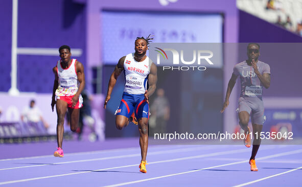 Ageze Salum Kashafali of Norway in action in Men's 100m - T13 Round 1 during the Paris 2024 Paralympic Games at Stade de France on September...