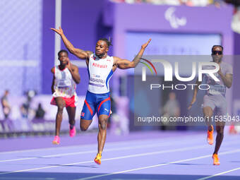 Ageze Salum Kashafali of Norway in action in Men's 100m - T13 Round 1 during the Paris 2024 Paralympic Games at Stade de France on September...